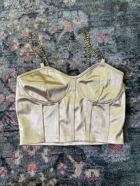 Rose Gold Satin Bustier Crop Top with Chain Straps - SHEIN Small - Like New